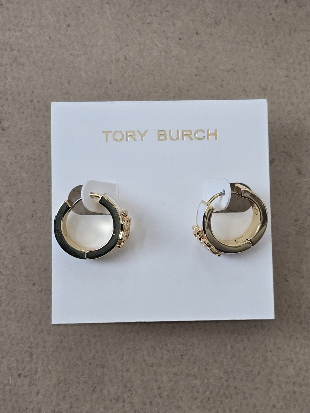 Tory Burch Gold Hoop Earrings with White Enamel Trim